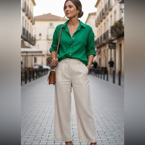 Zara womens Vibrant Green Button-Down Shirt oversized